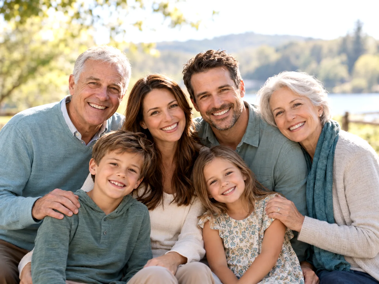 A happy multi-generational family smiling together after a visit to The Teeth Doctors in Fayetteville, NC